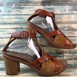 Dansko Sandal Womens 10.5-11 Dominique Brown Leather/Suede Dress Heeled Open Toe